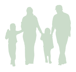 Silhouetten mehrerer Bewohner eines Quartiers